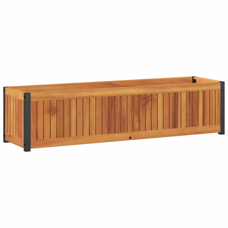 vidaXL tömör akácfa és acélkerti virágtartó 110 x 30 x 27,5 cm