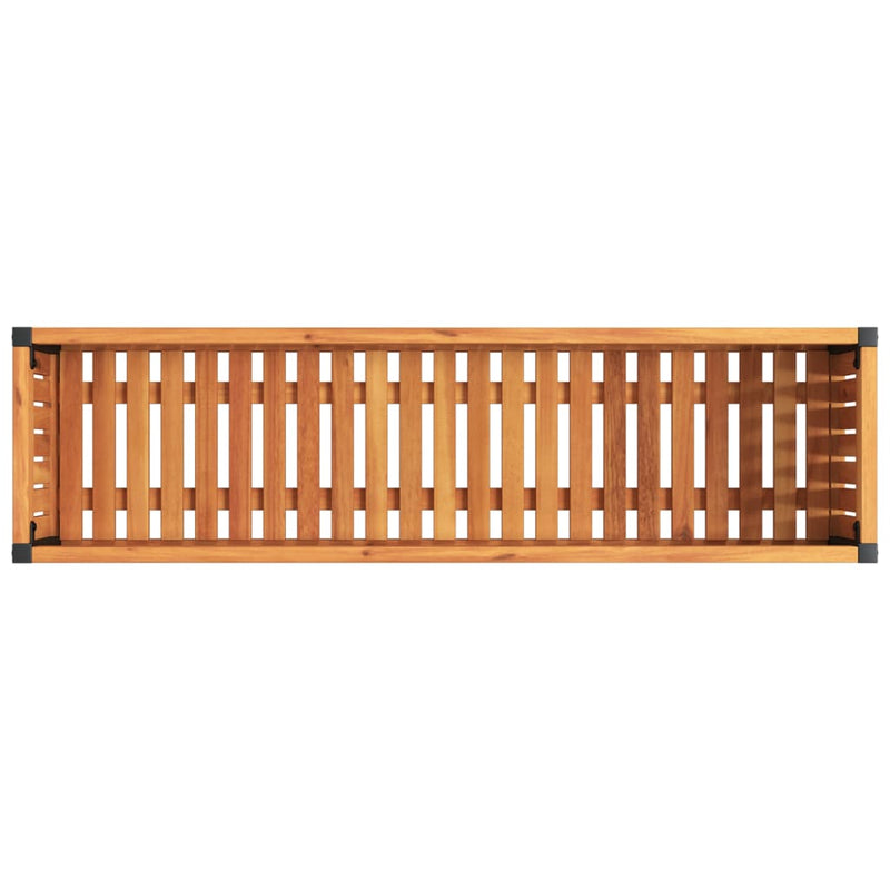 vidaXL tömör akácfa és acélkerti virágtartó 110 x 30 x 27,5 cm