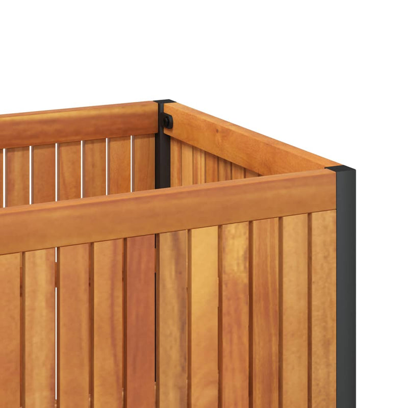 vidaXL tömör akácfa és acélkerti virágtartó 110 x 30 x 27,5 cm