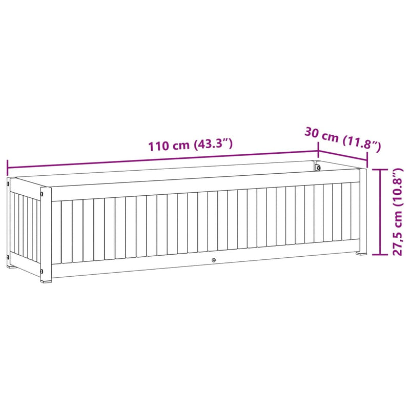 vidaXL tömör akácfa és acélkerti virágtartó 110 x 30 x 27,5 cm