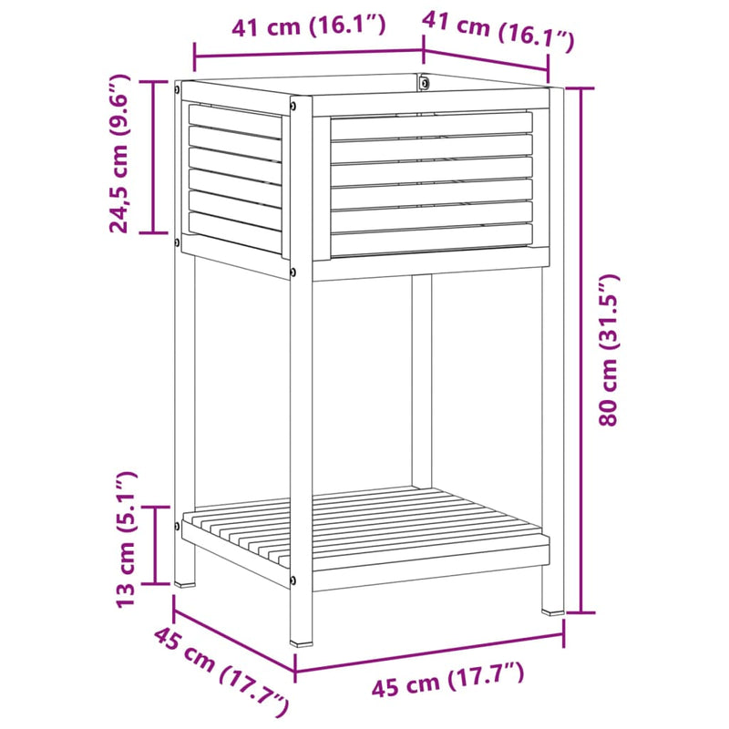 vidaXL tömör akácfa és acél kerti virágtartó polccal 45 x 45 x 80 cm