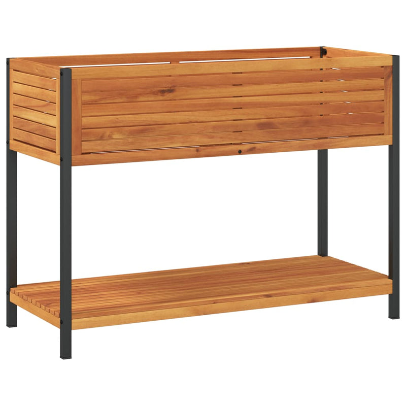 vidaXL tömör akácfa és acél kerti virágtartó polccal 110 x 45 x 80 cm
