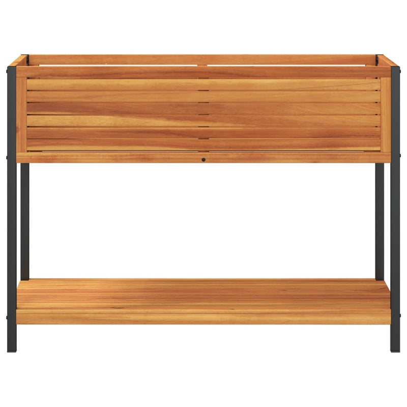 vidaXL tömör akácfa és acél kerti virágtartó polccal 110 x 45 x 80 cm