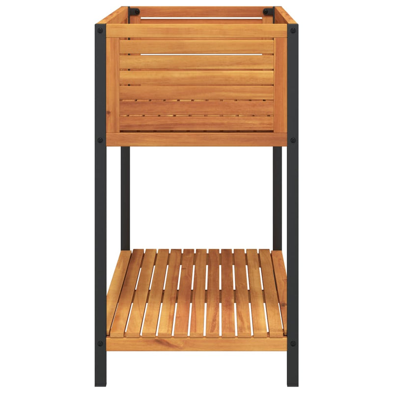 vidaXL tömör akácfa és acél kerti virágtartó polccal 110 x 45 x 80 cm