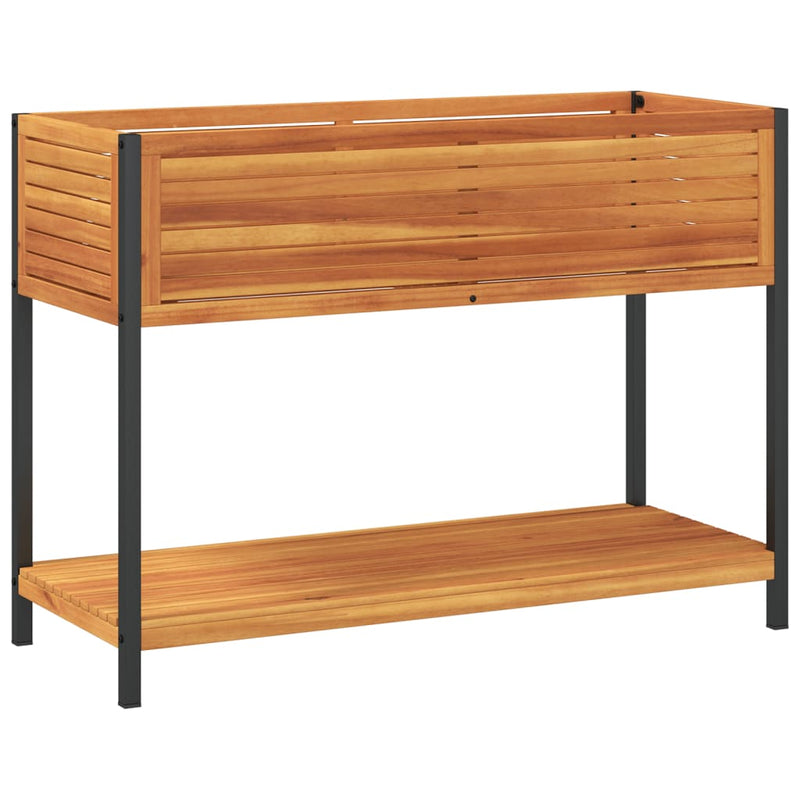 vidaXL tömör akácfa és acél kerti virágtartó polccal 110 x 45 x 80 cm
