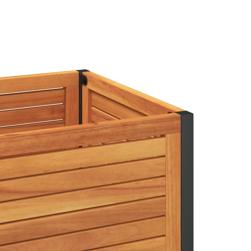 vidaXL tömör akácfa és acél kerti virágtartó polccal 110 x 45 x 80 cm