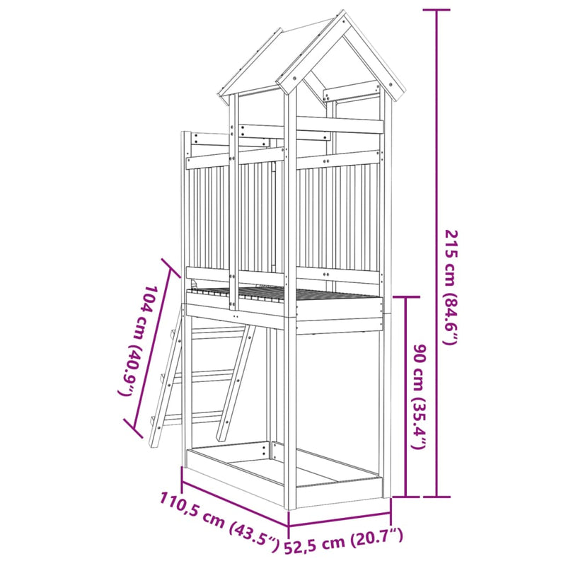 vidaXL tömör fenyőfa játszótorony létrával 110,5x52,5x215 cm