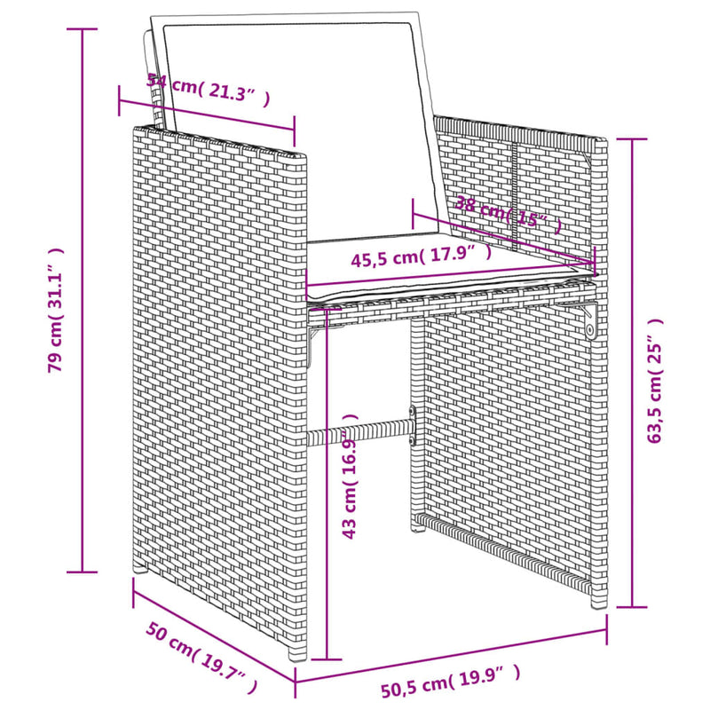 vidaXL 4 db szürke polyrattan kerti szék párnával