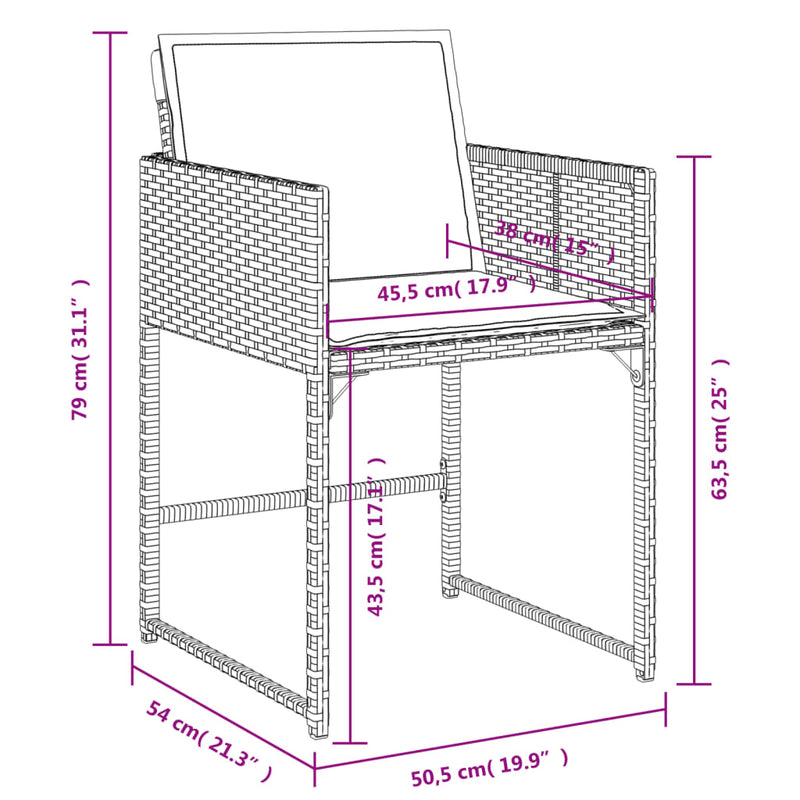 vidaXL 4 db szürke polyrattan kerti szék párnával