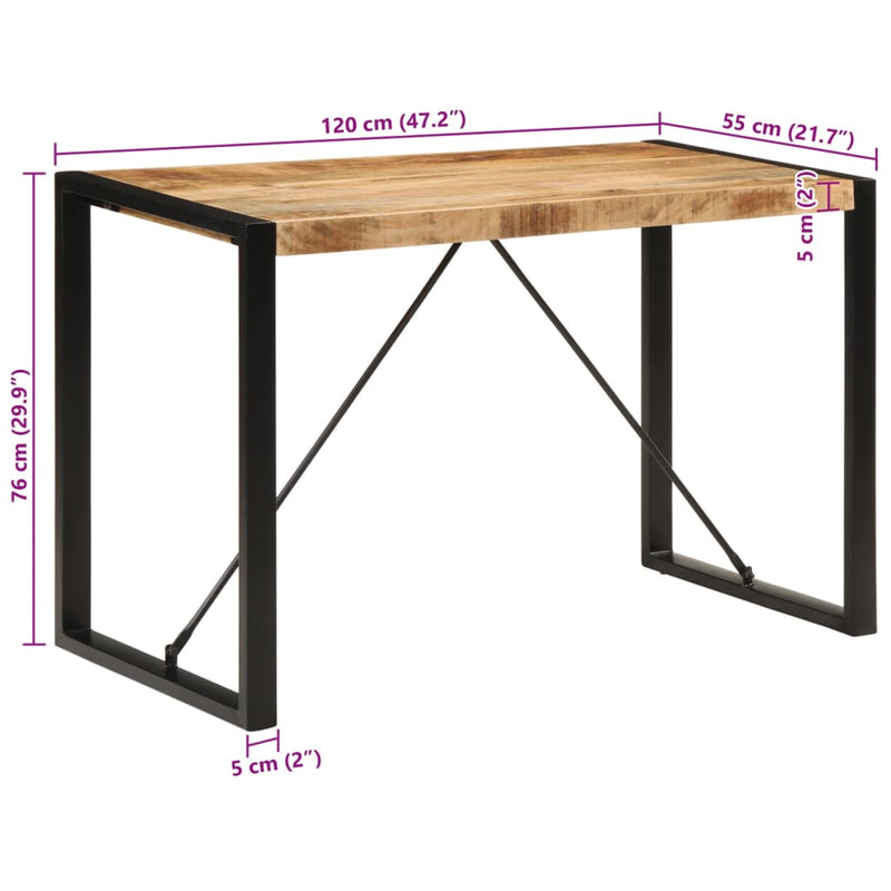 vidaXL tömör nyers mangófa étkezőasztal 120 x 55 x 76 cm