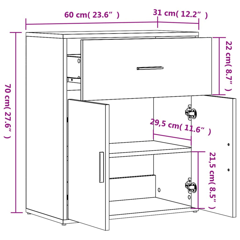 vidaXL 2 db füstös tölgy színű szerelt fa tálalószekrény 60x31x70 cm