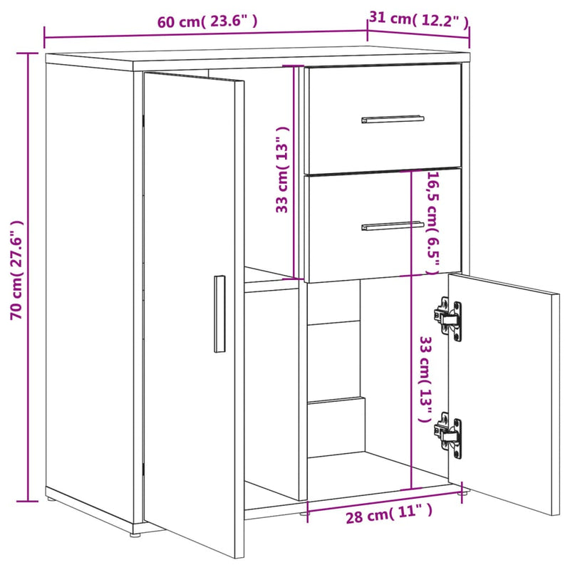 vidaXL 2 db fekete szerelt fa tálalószekrény 60 x 31 x 70 cm