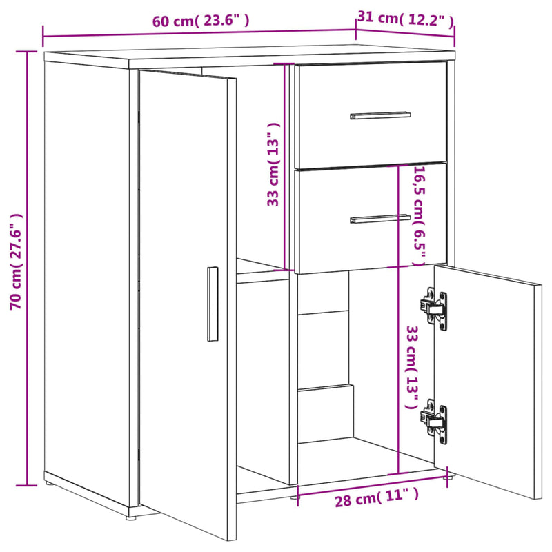 vidaXL 2 db füstös tölgy színű szerelt fa tálalószekrény 60x31x70 cm