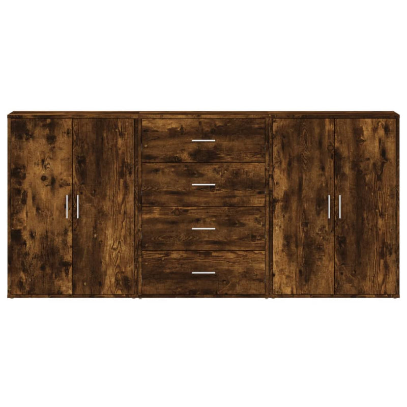 vidaXL 3 db füstös tölgy színű szerelt fa tálalószekrény 60x31x84 cm