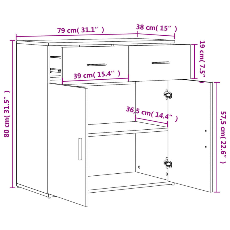 vidaXL 2 db füstös tölgy színű szerelt fa tálalószekrény 79x38x80 cm