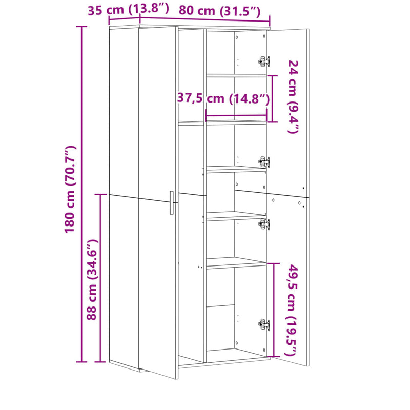 vidaXL füstös tölgy színű szerelt fa magasszekrény 80 x 35 x 180 cm