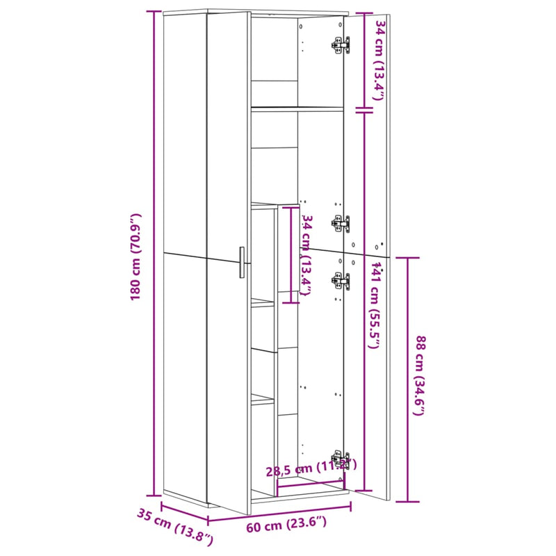 vidaXL sonoma tölgy színű szerelt fa magasszekrény 60 x 35 x 180 cm