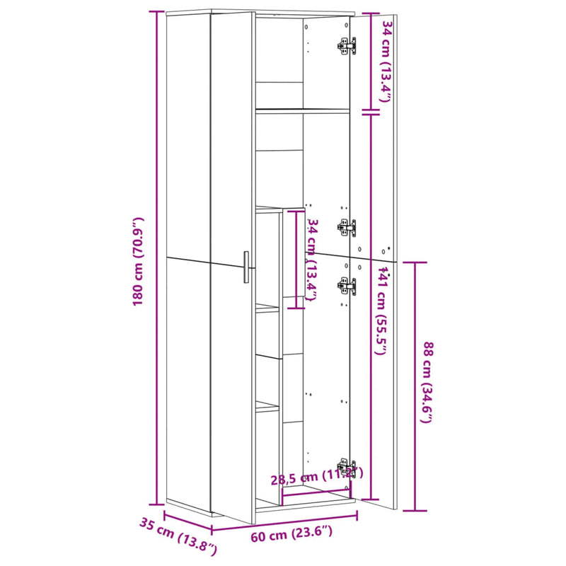 vidaXL barna tölgy színű szerelt fa magasszekrény 60 x 35 x 180 cm