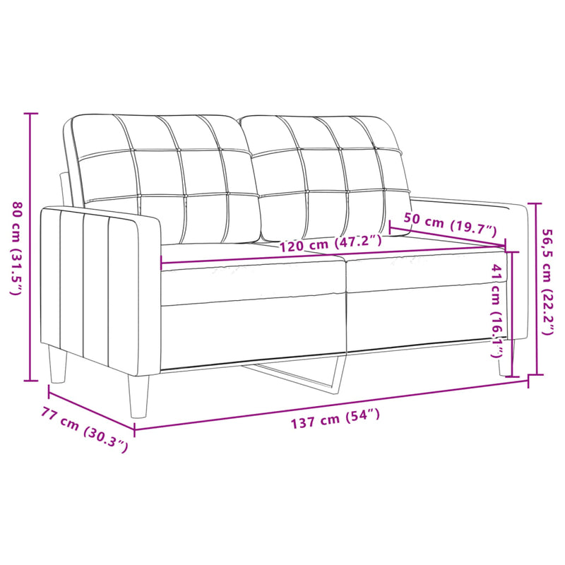 vidaXL kétszemélyes krémszínű bársony kanapé 120 cm
