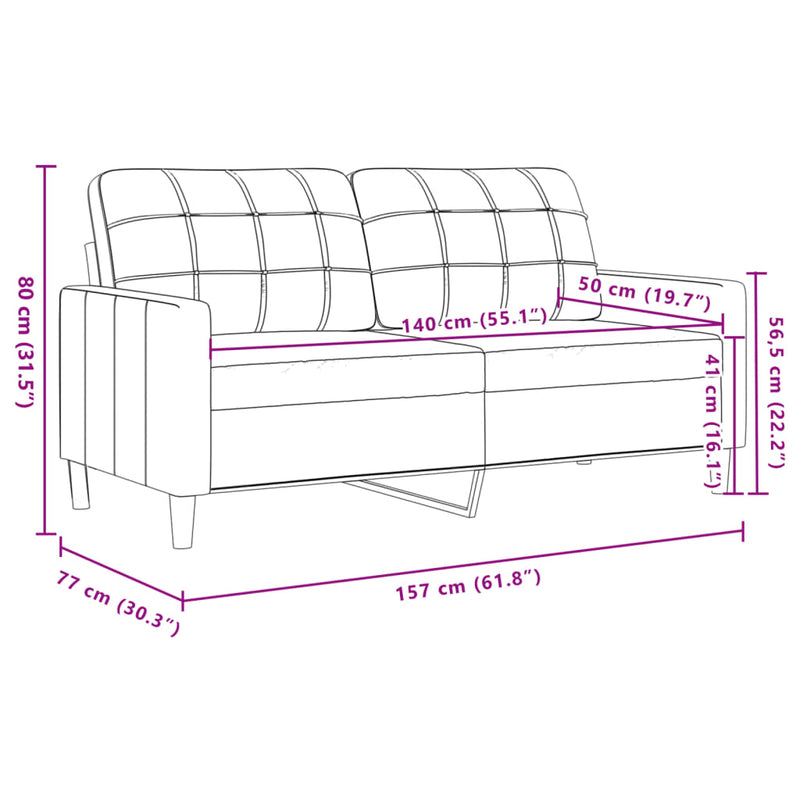 vidaXL kétszemélyes krémszínű bársony kanapé 140 cm