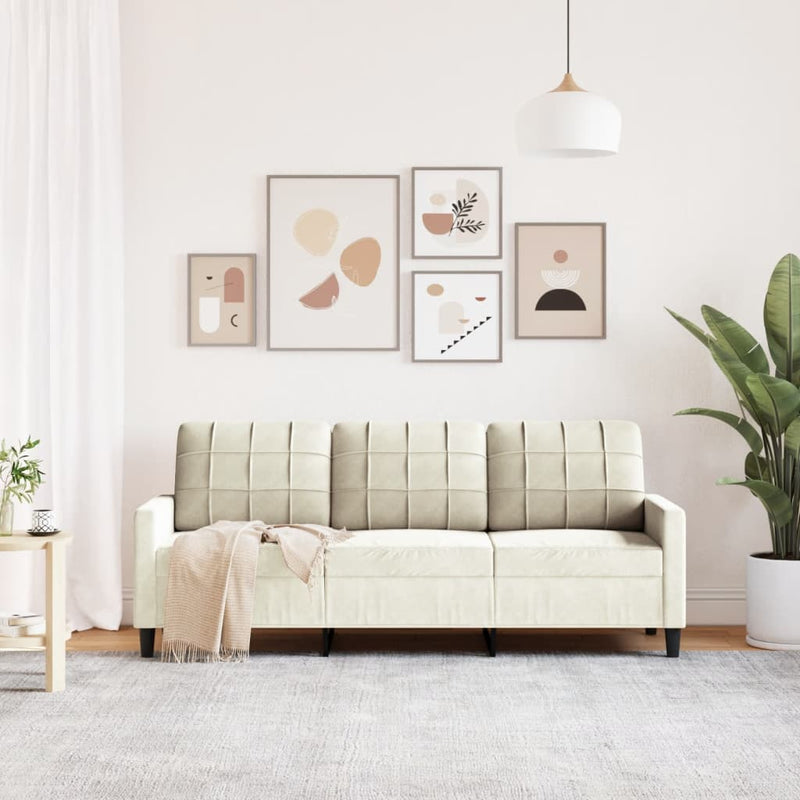 vidaXL 3 személyes krémszínű bársony kanapé 180 cm