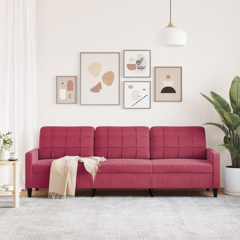 vidaXL 3 személyes bordó bársony kanapé 210 cm