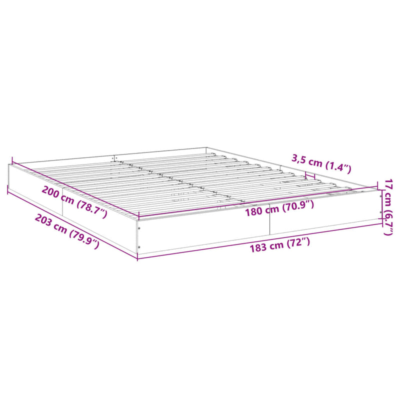 vidaXL sonoma tölgy színű szerelt fa ágykeret matrac nélkül 180x200 cm