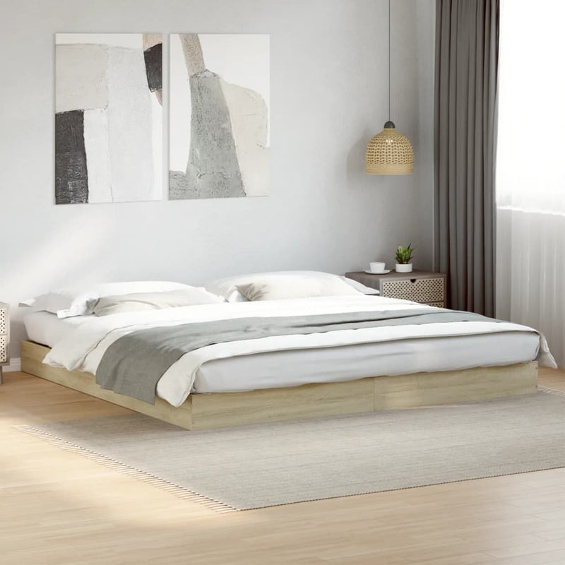 vidaXL sonoma tölgy színű szerelt fa ágykeret matrac nélkül 180x200 cm