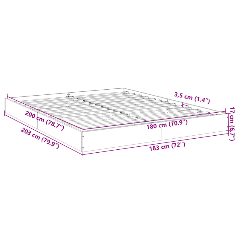 vidaXL betonszürke szerelt fa ágykeret 180 x 200 cm