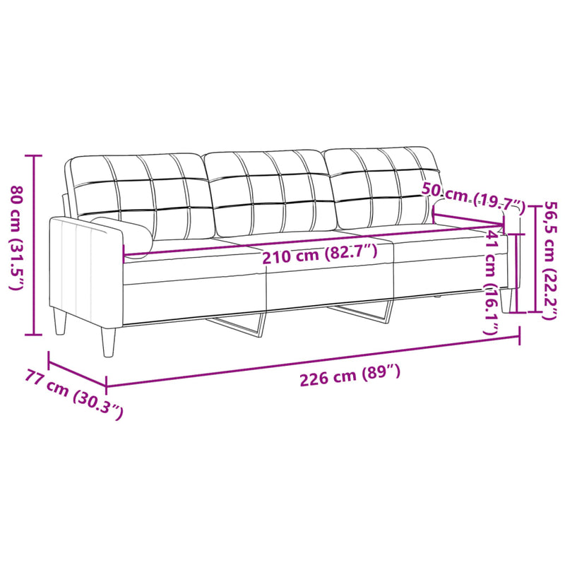 vidaXL 3 személyes sötétszürke szövet kanapé díszpárnákkal 210 cm