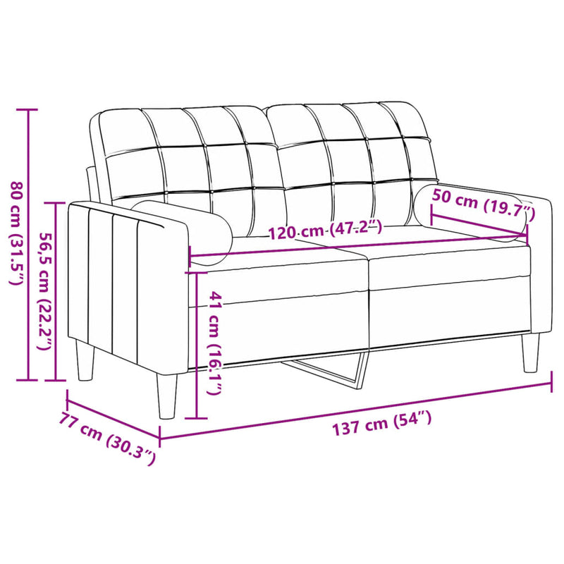 vidaXL 2 személyes rózsaszín bársony kanapé díszpárnákkal 120 cm