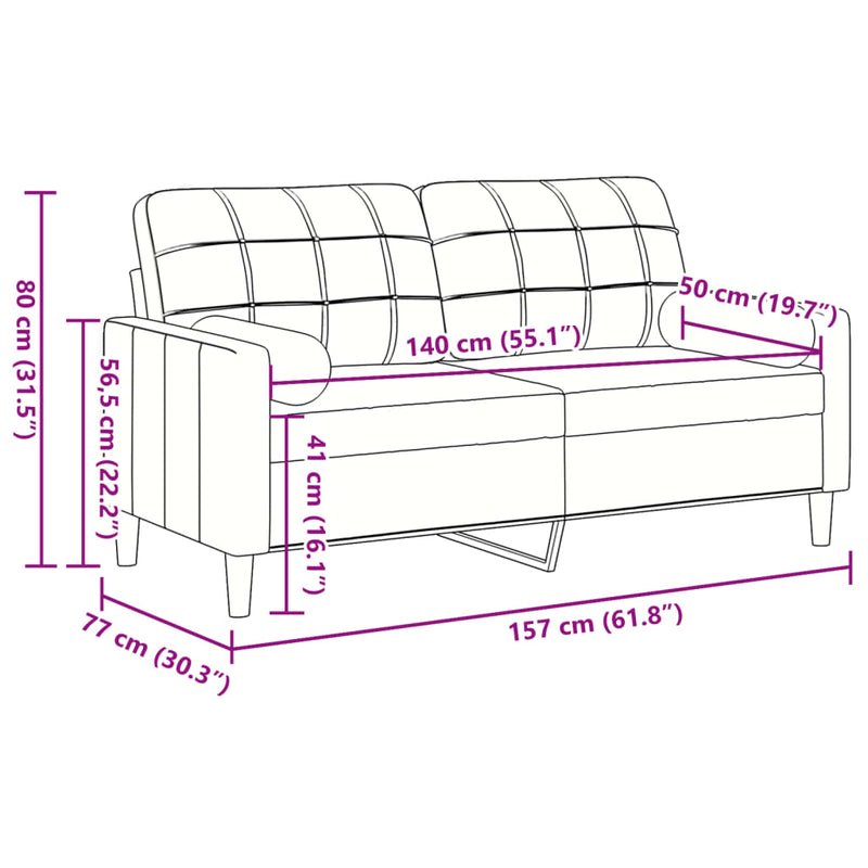 vidaXL 2 személyes sárga bársony kanapé díszpárnákkal 140 cm