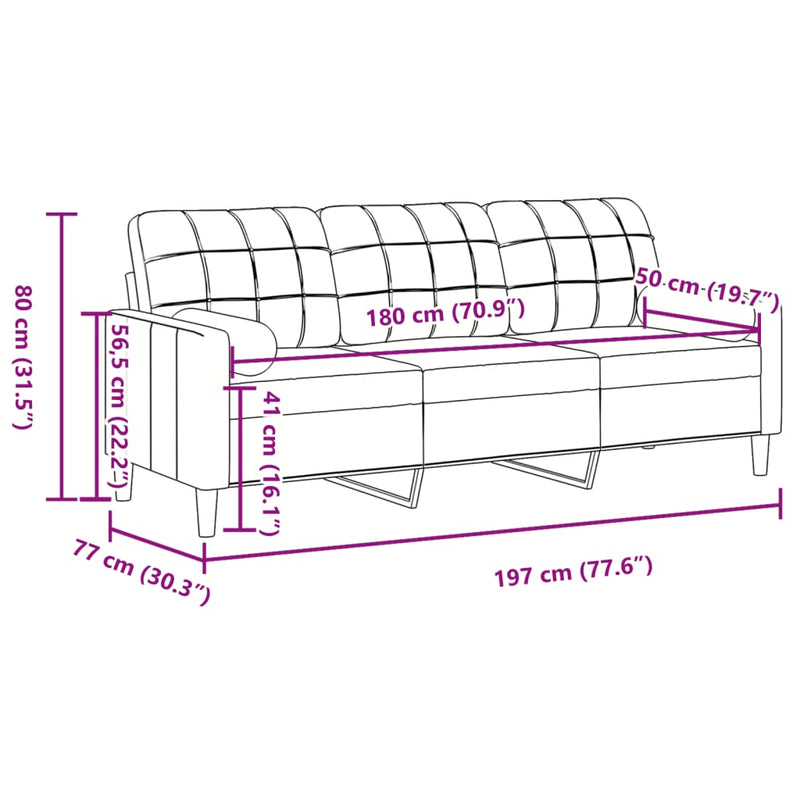 vidaXL 3 személyes sötétszürke bársony kanapé díszpárnákkal 180 cm