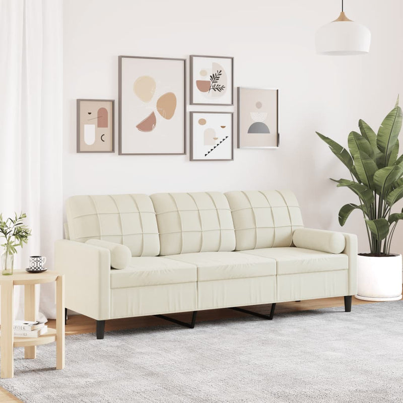 vidaXL 3 személyes krémszínű bársony kanapé díszpárnákkal 180 cm
