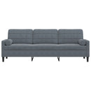 vidaXL 3 személyes sötétszürke bársony kanapé díszpárnákkal 210 cm