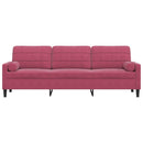 vidaXL 3 személyes bordó bársony kanapé díszpárnákkal 210 cm
