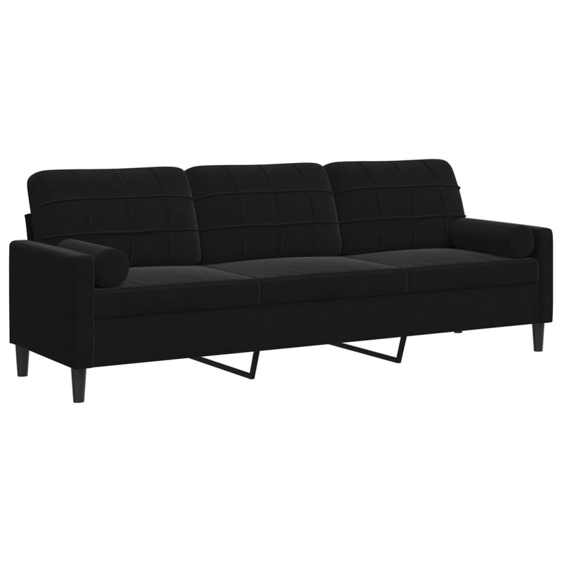 vidaXL 3 személyes fekete bársony kanapé díszpárnákkal 210 cm