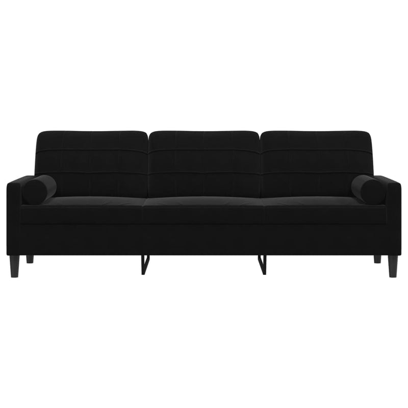 vidaXL 3 személyes fekete bársony kanapé díszpárnákkal 210 cm