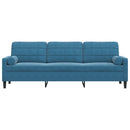 vidaXL 3 személyes kék bársony kanapé díszpárnákkal 210 cm