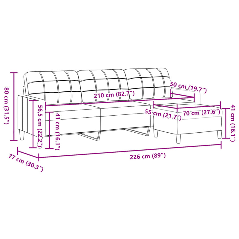 vidaXL 3 személyes sötétszürke szövet kanapé lábtartóval 210 cm