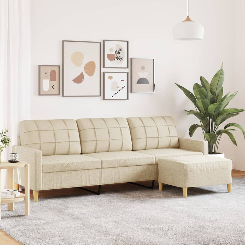 vidaXL 3 személyes krémszínű szövet kanapé lábtartóval 210 cm