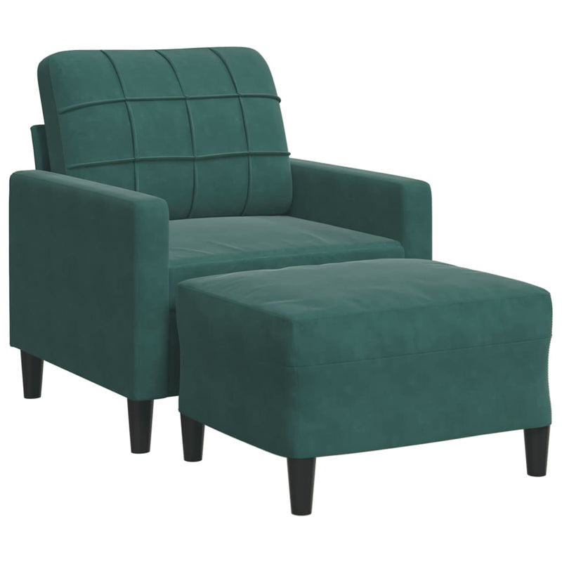vidaXL sötétzöld bársony kanapéfotel lábtartóval 60 cm