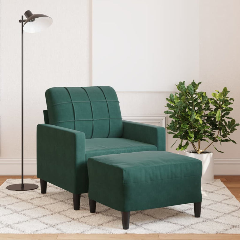 vidaXL sötétzöld bársony kanapéfotel lábtartóval 60 cm