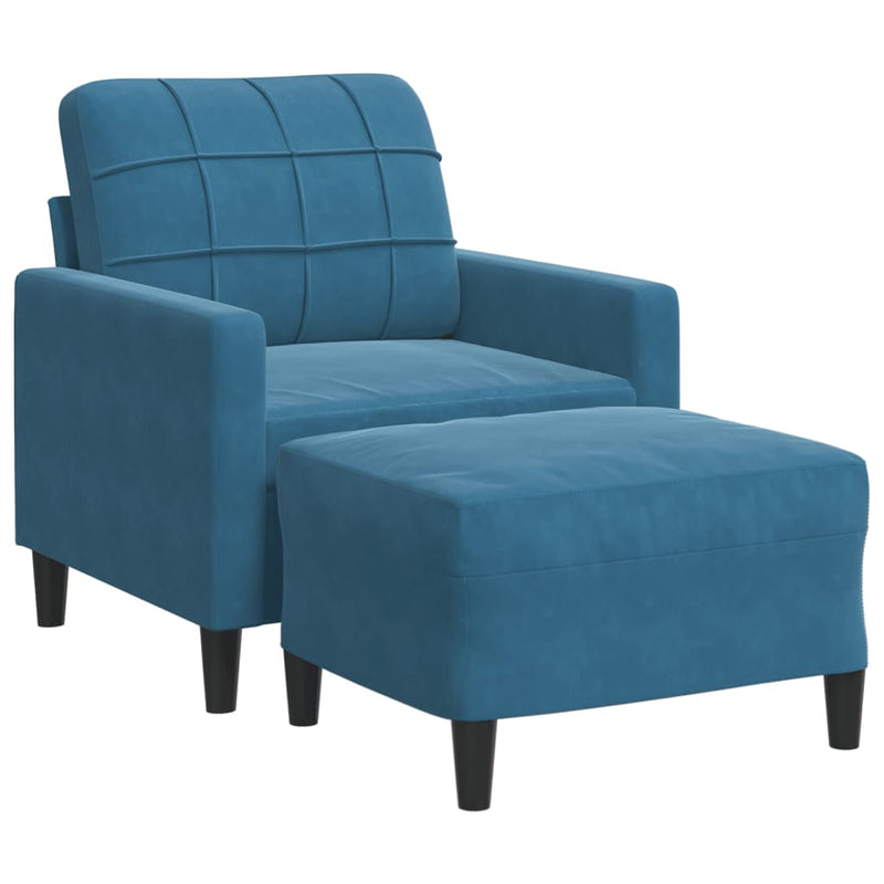 vidaXL kék bársony kanapéfotel lábtartóval 60 cm