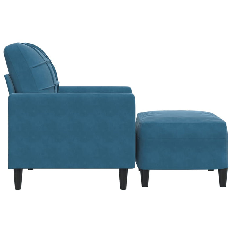 vidaXL kék bársony kanapéfotel lábtartóval 60 cm