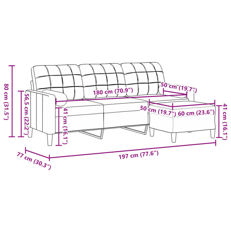 vidaXL 3 személyes sötétszürke bársony kanapé lábtartóval 180 cm
