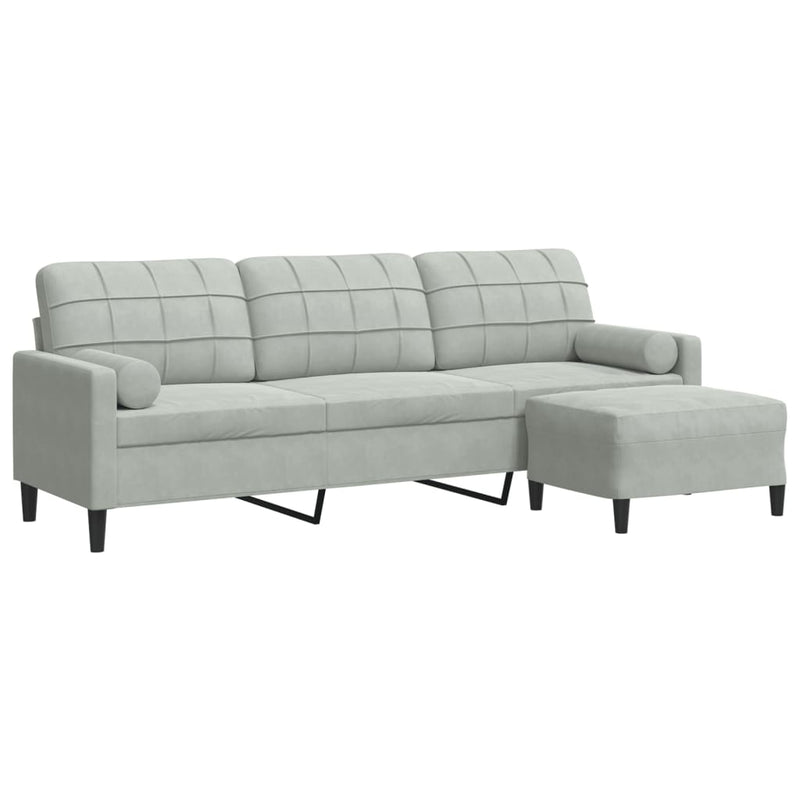 vidaXL 3 személyes világosszürke bársony kanapé lábtartóval 210 cm
