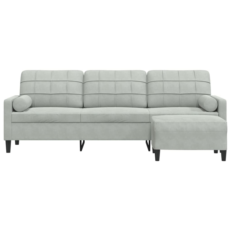 vidaXL 3 személyes világosszürke bársony kanapé lábtartóval 210 cm