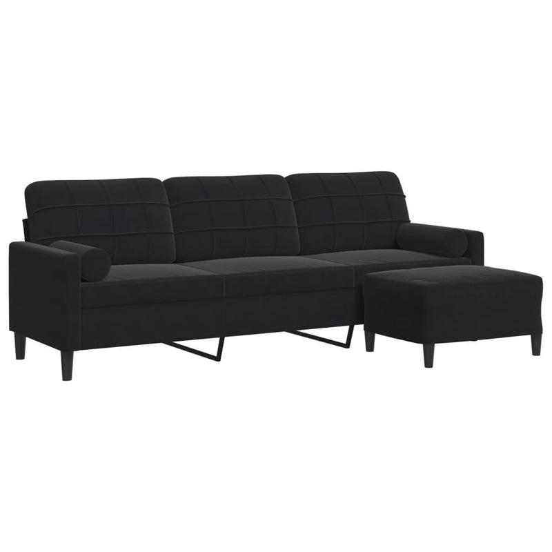 vidaXL 3 személyes fekete bársony kanapé lábtartóval 210 cm