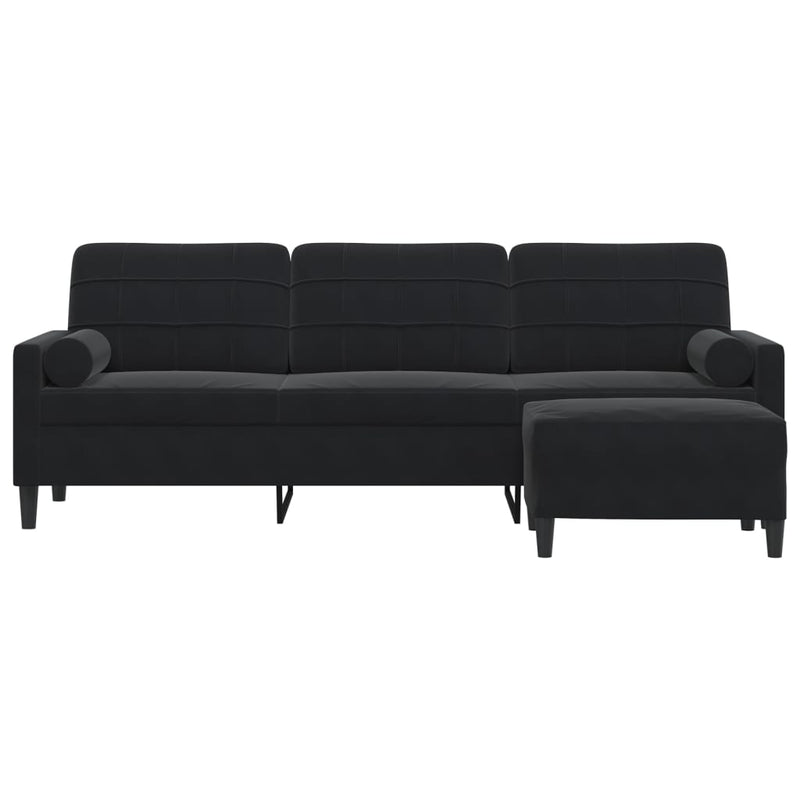 vidaXL 3 személyes fekete bársony kanapé lábtartóval 210 cm